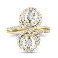 Double Dancing Diamond Ring 925 Prata Jóias Gold Plated